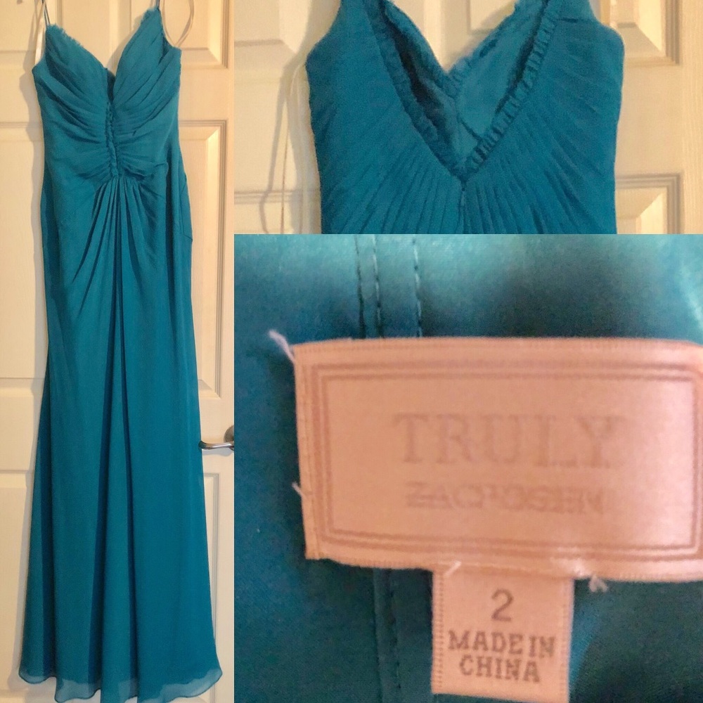 Truly Zac Posen spaghetti trap gown